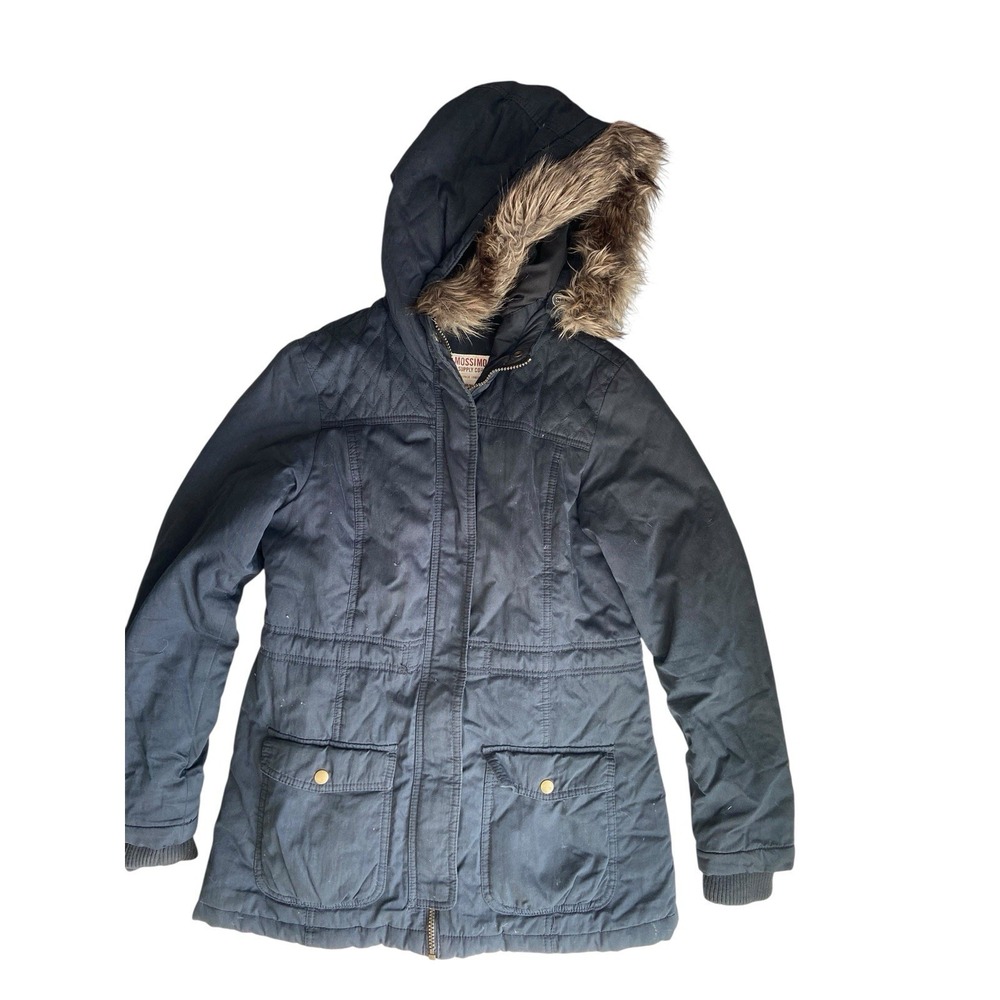 Vintage Y2K Faux Fur Hood Parka Utility Winter Coat Size M Black Mall Core Cabin